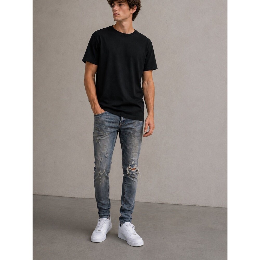 Purple Brand Skinny Jeans P001 Distressed Designer Denim Luxury slim button fly